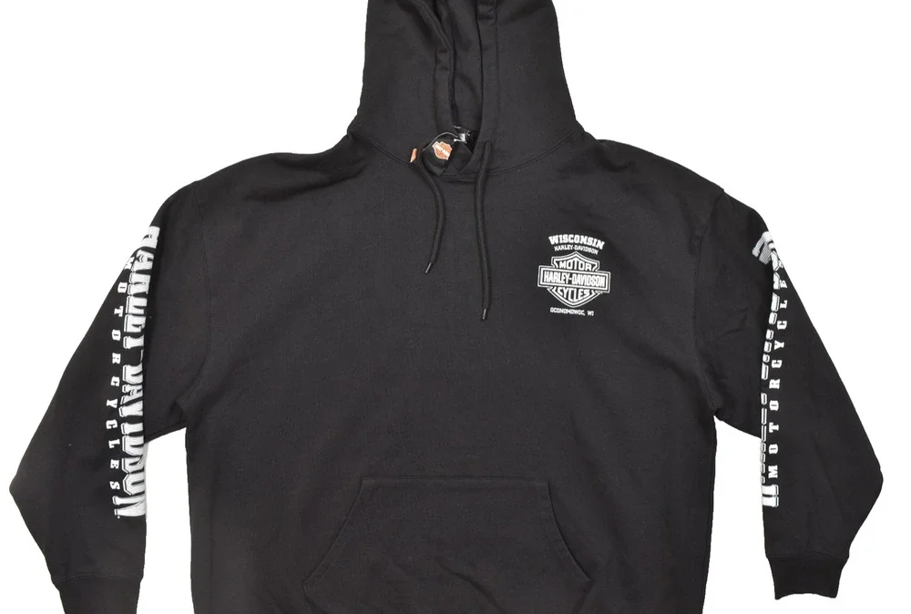 Harley-Davidson Hoodie Men 3XL Black Oconomowoc WI Graphic Sweater Bravado NEW